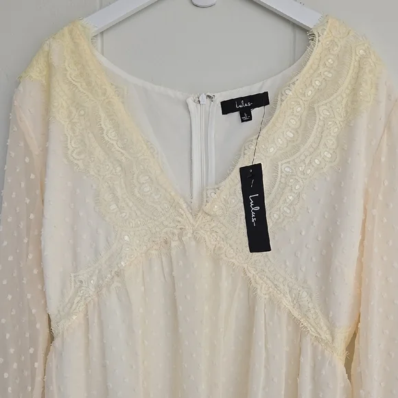 Wistful Moment Ivory Swiss Dot Long Sleeve Dress Size L - Picture 4 of 16